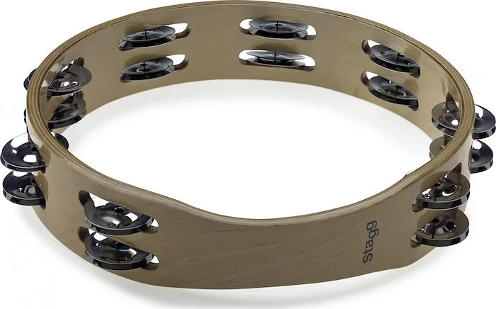 10" headless wooden tambourine with 2 rows of jingles