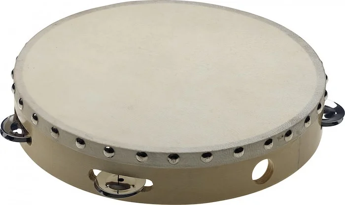 10" pre-tuned wooden tambourine with rivetted head and 1 row of jingles
