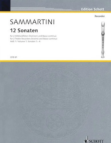 12 Sonatas, Volume 1 - for 2 Treble Recorders and B.C.