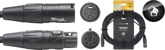 DMX cable, XLR/XLR (m/f) (5 pins), 15 m (50'), N-series