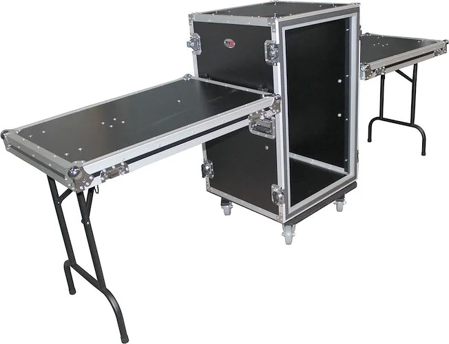 16U Vertical Shockproof Amp/Rack Case W/Dual Side Tables & 4 Casters (24" Rail to Rail)