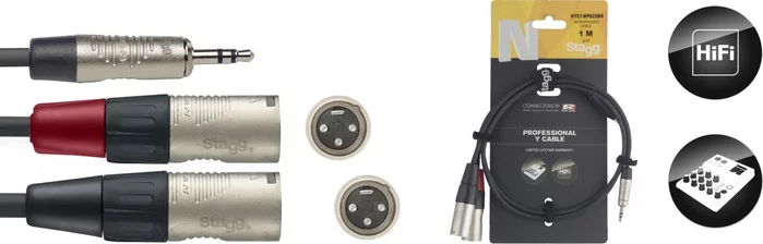 N series Y-cable, mini jack/XLR (m/m), stereo/mono, 1 m (3