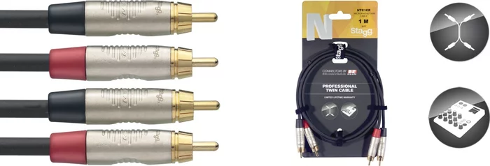 Twin cable, RCA/RCA (m/m), 1 m (3')