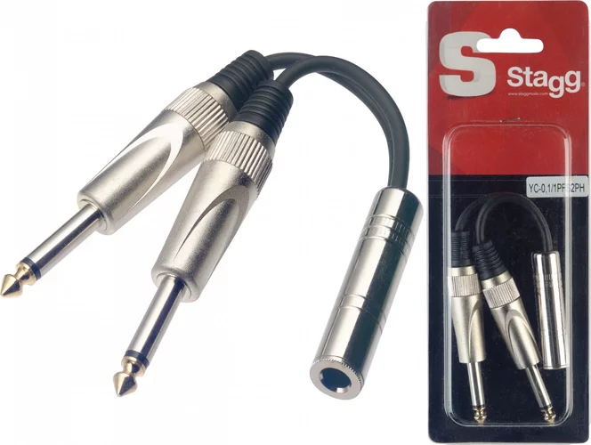 1 x female stereo jack/ 2 x male mono phone plug adaptor cable Image