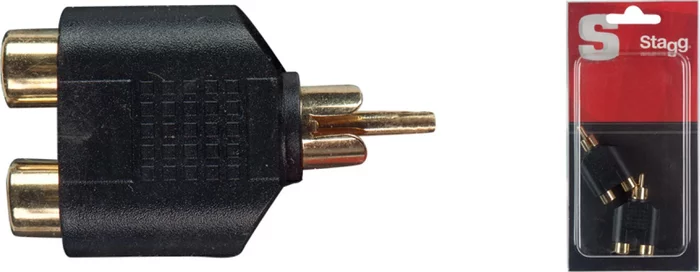 One-piece audio adaptor - Dual Fem. phono socket / 1 male phono socket