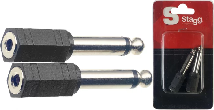 2 x Female stereo jack / male mono phone-plug adaptor in blister packaging