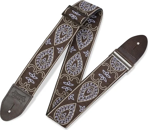 2” woven guitar strap with Teardrop - Brown & White motif