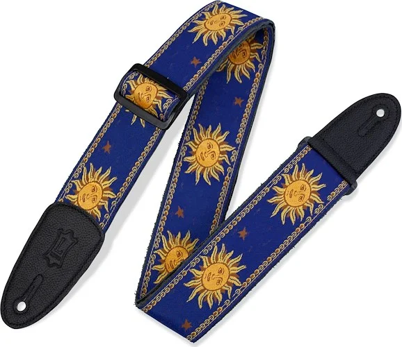 2” woven guitar strap with Yellow-on-Blue Sun motif