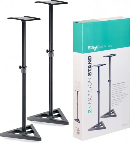 Two, height-adjustable, steel studio monitor or light stands