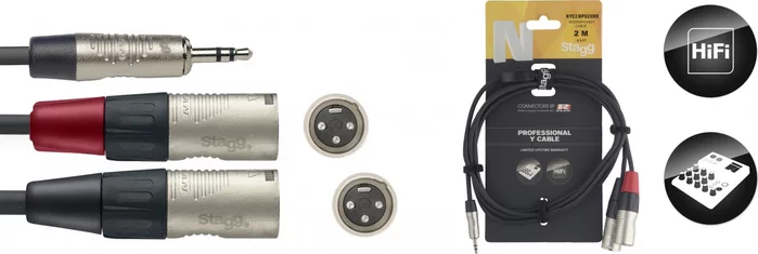 N series Y-cable, mini jack/XLR (m/m), stereo/mono, 2 m (6')
