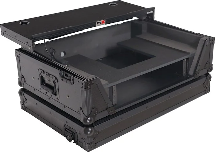 2U Flight Road Case For Pioneer DDJ-FLX10 REV5 REV7 DJ Controller with Laptop Shelf Wheels LED Black Finish
