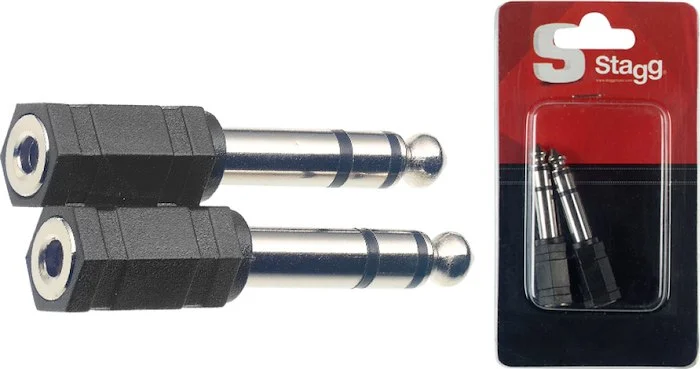 2x Female stereo mini jack / male stereo phone-plug adaptor in blister pack