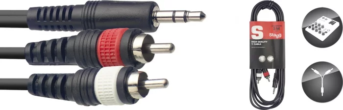 Y cable, mini jack/RCA (m/m), 3 m (10')