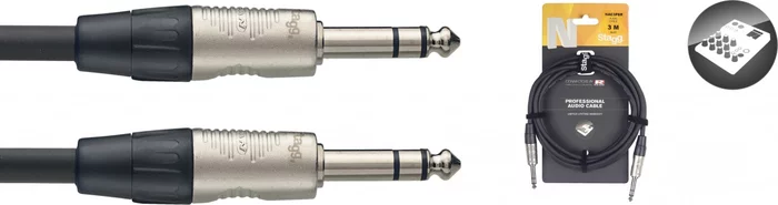 N series audio cable, jack/jack (m/m), stereo, 3 m (10')