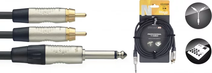 N series Y-cable, jack/RCA (m/m), mono, 3 m (10')
