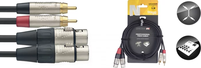 Twin cable, RCA/XLR (m/f), 3 m (10'), N-series