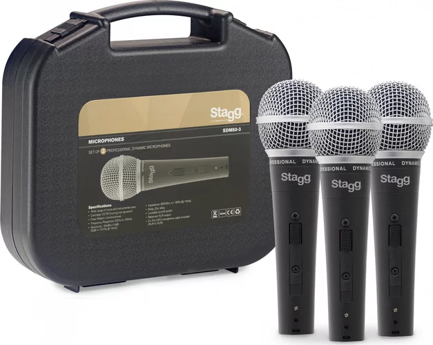Set of 3 professional cardioid dynamic microphones with cartridge DC78