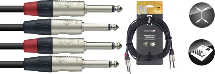 Twin cable, jack/jack (m/m), mono, 6 m (20')
