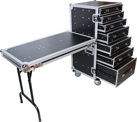 7 Drawer Workstation Case W-Folding Lid Side Table on Wheels