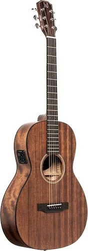 Acoustic-electric parlor guitar with solid mahogany top, Dovern series