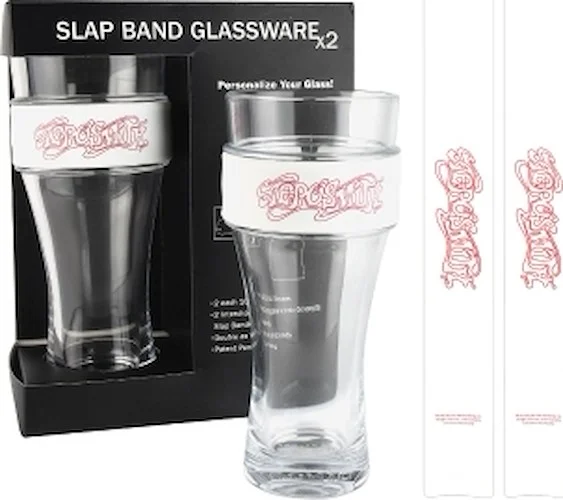 Aerosmith 2 Pack: Slap Band & Pint Size Glassware - White Slap Band with Red Logo