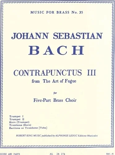 Bach Js King Art Of Fugue Contrapunctus 3 Brass Quintet Mfb035 Sc/pts