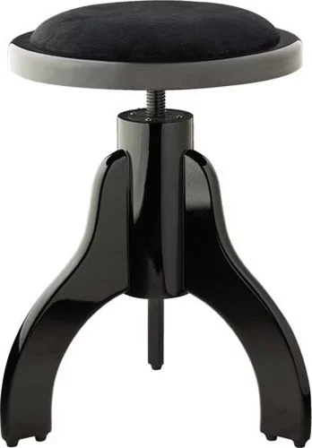 Highgloss black piano stool with black velvet covering Image