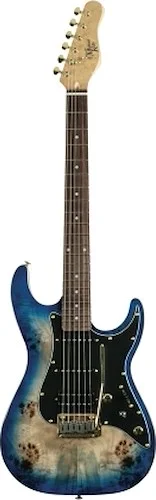 Michael Kelly Blue Burst Burl 60 Ultra Double Cutaway Electric With Locking Tremelo System