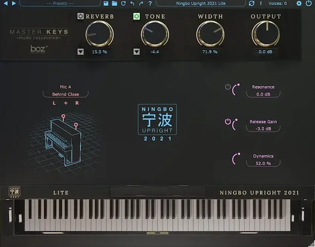 Boz Digital Ningbo Upright 2021 Lite (Download) <br>Modern, full, clean, 48" upright piano in a small living room.