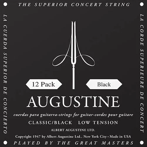 Classic/Black - Low Tension Nylon Guitar Strings - Augustine Classical String Collection (12 Packs of All 6 Strings)