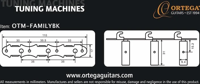 Classical Family Tuning Machines 3L x 3R w/ Gold Baseplate & Black Buttons