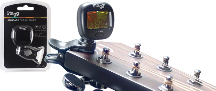 Black automatic chromatic clip-on tuner