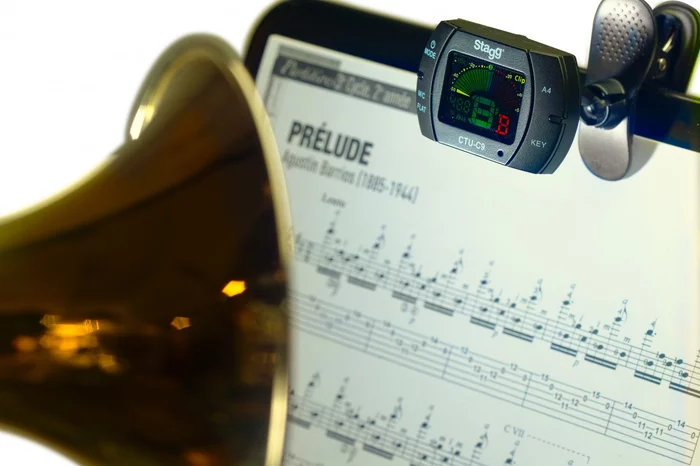 Multifunction black automatic chromatic clip-on tuner with microphone