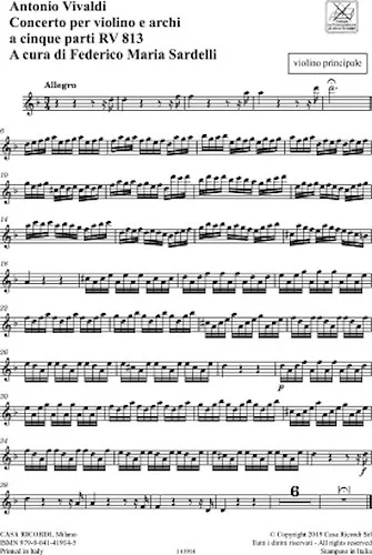 Concerto RV 813 for Violin and Strings in Five Parts - for Violin and Strings in Five Parts