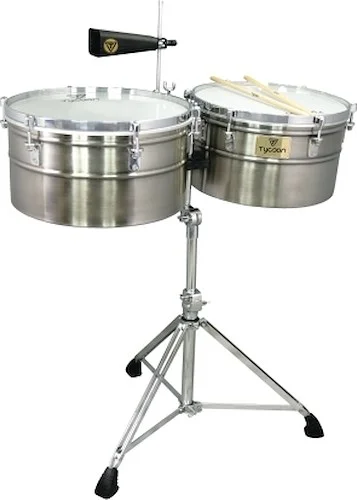 Deep-Shell Brushed Chrome Timbales - 15 inch. & 16 inch. Set