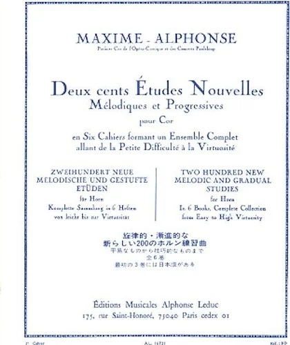 Deux cents Etudes Nouvelles Melodiques et Progressives Pour Cor - Cahier 3: 40 Etudes Moyenne Force - 200 New Melodic and Gradual Studies for Horn