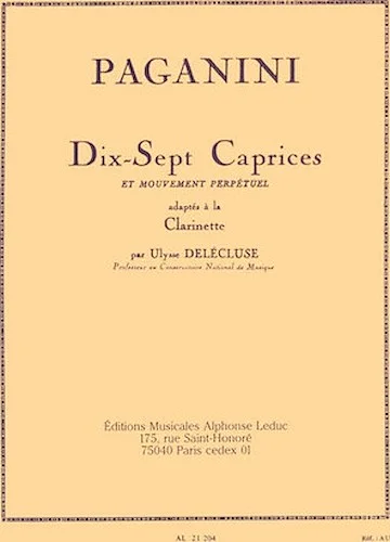 Dix-sept Caprices Et Mouvement Perpetuel Adaptes A La Clarinette