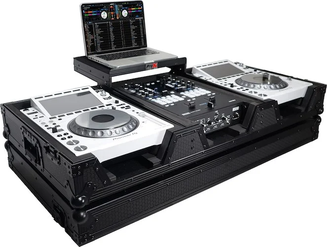 DJ Coffin Case for Pioneer  2X CDJ-3000 CD  and  DJM-900NXS2 Mixer W/Wheels & Laptop Shelf (Black on Black)