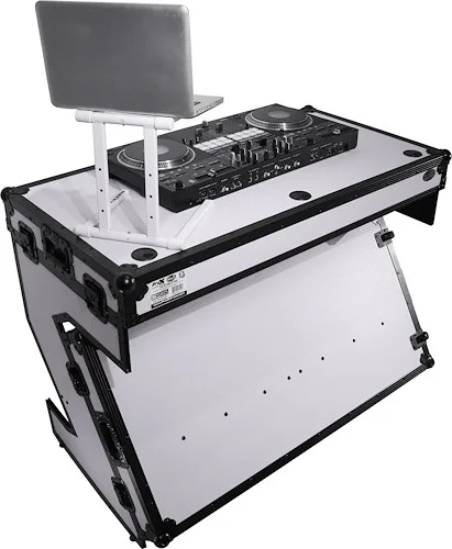 DJ Z-Table® Workstation | Flight Case Table Portable with Handles and Wheels Black and White Finish