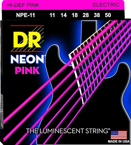 DR Strings NPE-11 Hi-Def Neon Electric Guitar Strings. Pink 11-50