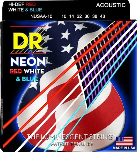 DR Strings NUSAA-10 Hi-Def Neon Acoustic Guitar Strings. Red White and Blue 10-48