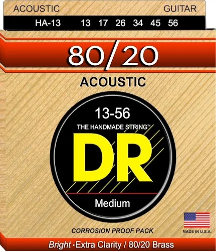 DR Strings HA-13 Hi-Beam 80/20 Brass Acoustic Guitar Strings. 13-56 