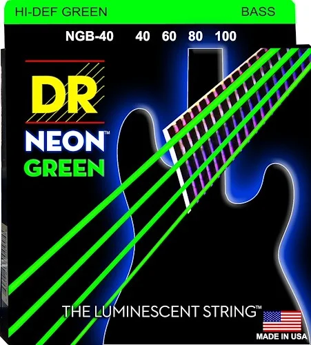 DR Strings NGB-40 Hi-Def Neon Colored Bass Strings. Green 40-100 