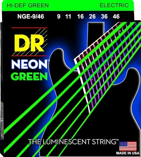 DR Strings NGE-9/46 Hi-Def Neon Electric Guitar. Green 9-46