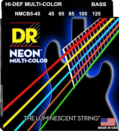 DR Strings NMCB5-45 Hi-Def Neon Bass Strings (5 String). Multi-Color 45-125