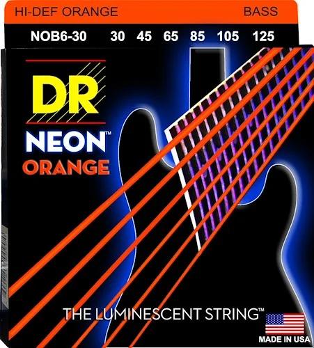 DR Strings NOB6-30 Hi-Def Neon Bass Strings (6 String). Orange 30-125