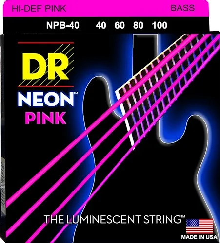 DR Strings NPB-40 Hi-Def Neon Bass Strings. Pink 40-100 