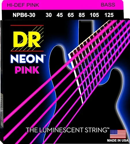 DR Strings NPB6-30 Hi-Def Neon Bass Strings (6 String). Pink 30-125