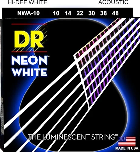 DR Strings NWA-10 Hi-Def Neon Acoustic Guitar Strings. White 10-48 