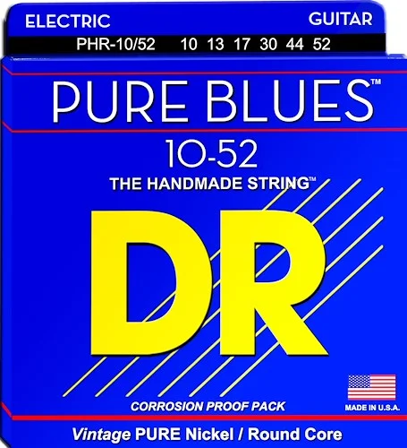DR Strings PHR-10/52 Pure Blues Nickel Round Core Electric Guitar Strings. 10-52 